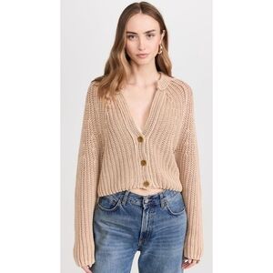 Free People slouchy cropped cotton cardigan in the color sandcastle